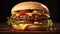 A tasty cheeseburger on black background. - Generative ai
