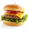 tasty cheeseburger with lettuce, tomato, onion