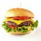 tasty cheeseburger with lettuce, tomato, onion