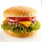 tasty cheeseburger with lettuce, tomato, onion