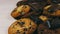 Tasty chip cake cookies with chocolate pieces shallow and Pieces of milk and dark chocolate