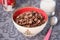 Tasty chocolate cornflakes in thel bowl