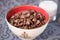 Tasty chocolate cornflakes in thel bowl