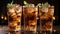 Tasty Cola in a glass with ice cubes in a bar or cafe, menu concept