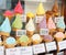 Tasty and colorful ice cream flavours sold on a japanese street