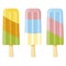 Tasty colorful ice cream set. Popsicle ice cream, ice lolly, with different topping isolated on white background.