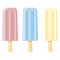 Tasty colorful ice cream set. Popsicle ice cream, ice lolly, with different topping isolated on white background.