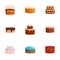 Tasty cream cake icon set, cartoon style