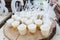 Tasty creamy mini desserts in cups ready for guests at the wedding reception