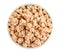 Tasty crispy granola in bowl isolated, top view