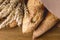 Tasty Crusty Baguettes on Wooden Background Tasty Homemade Bread Above Close Up