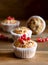 Tasty Cupcakes With Berries on Top Wooden Background Homemade Cupcake with Berry Apple and Spices Vertical