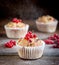 Tasty Cupcakes With Berries on Top Wooden Background Homemade Cupcake with Berry Apple and Spices Vertical Powdered Sugar