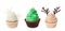 Tasty cupcakes with Christmas decor on white background, collage. Banner design