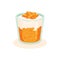 Tasty curd dessert with persimmon in glass. Delicious homemade food. Tasty eating. Flat vector element for recipe book