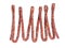 Tasty delicious dried bundle red sausages, salami is isolated on