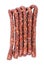 Tasty delicious smoked dried sausages, thin salami is isolated o