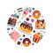 Tasty Dessert with Cake and Sweet Donut with Chocolate Vector Circle Arrangement