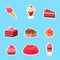 Tasty Desserts Stickers, Cute Colorful Badges of Cake, Ice Cream, Donut, Pudding, Cupcake Vector Illustration