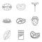 Tasty dinner icons set, outline style