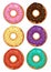 Tasty donuts set. Colored donuts with cream and glaze.