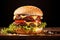 Tasty double beef burger. Fresh cheeseburger fast food with tomatoes and cheese