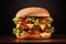 Tasty double beef burger. Fresh cheeseburger fast food with tomatoes and cheese