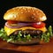 tasty double cheeseburger with lettuce, tomato, onion