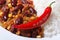 Tasty food: chili con carne and rice macro