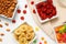 Tasty food concept - delicious dried fruits, tasty dried food