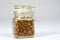 Tasty fragrant spices in jars. Pantry with spices. White background,