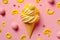 Tasty fresh fruity ice cream in ice cream cone on pink vibrant background. Flat Lay. Minimalism Concept. Generative AI