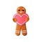 Tasty gingerbread man with red heart, creamy milk lines