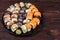 Tasty great colorful set of fresh japanese sushi maki rolls with