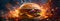 Tasty hamburger exposed on a fiery backdrop