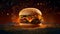 Tasty hamburger exposed on a fiery backdrop