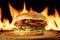 Tasty hamburger with fire