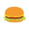 Tasty hamburger icon with meat, tomato, salad and cheese.