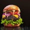 Tasty handmade burger showcased attractively on dark backdrop banner