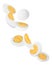 Tasty hard boiled eggs falling on white background