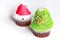 Tasty holiday cupcakes on a white background