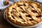 Tasty homemade rustic apple pie with cream