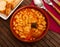 Tasty homemade stew of asturian beans with sausages. Spanish cuisine