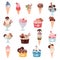 Tasty Ice Cream as Cold Sweet Frozen Dessert Big Vector Set