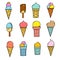 Tasty ice creams isolated on white. Hand drawing color sketch vector illustration.