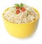 Tasty instant noodles with chili pepper in bowl isolated