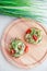 Tasty italian bruschetta on the wooden plate