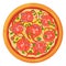 Tasty italian pizza top view. Delicious food icon