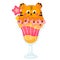 Tasty kawaii tiger shaped ice cream in glass with chocolate crisps and stars cartoon for summer