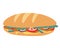 Tasty long baguette sandwich. Fast food baguette sandwich ham bacon lettuce tomato cheese. Fast food icon.